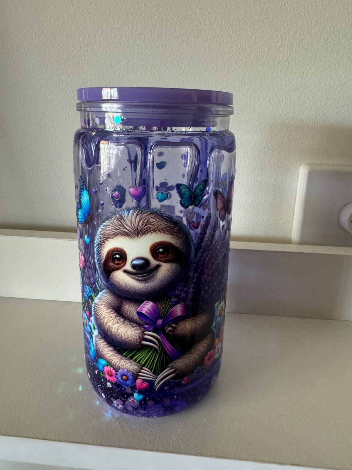 Honey Drip Tumbler with a sloth design on a white surface.
Homemade - BH Creations By Mel
